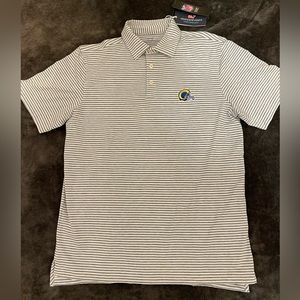 LOS ANGELES RAMS -  Light Grey & White Striped Polo Golf Shirt, Mens MEDIUM